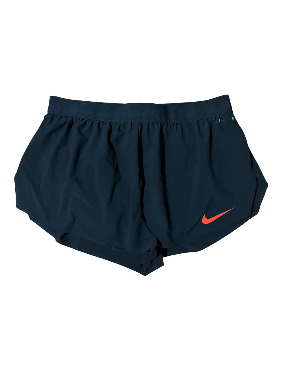 Nike Women's Dark Navy Athletic Shorts with Coral Swoosh